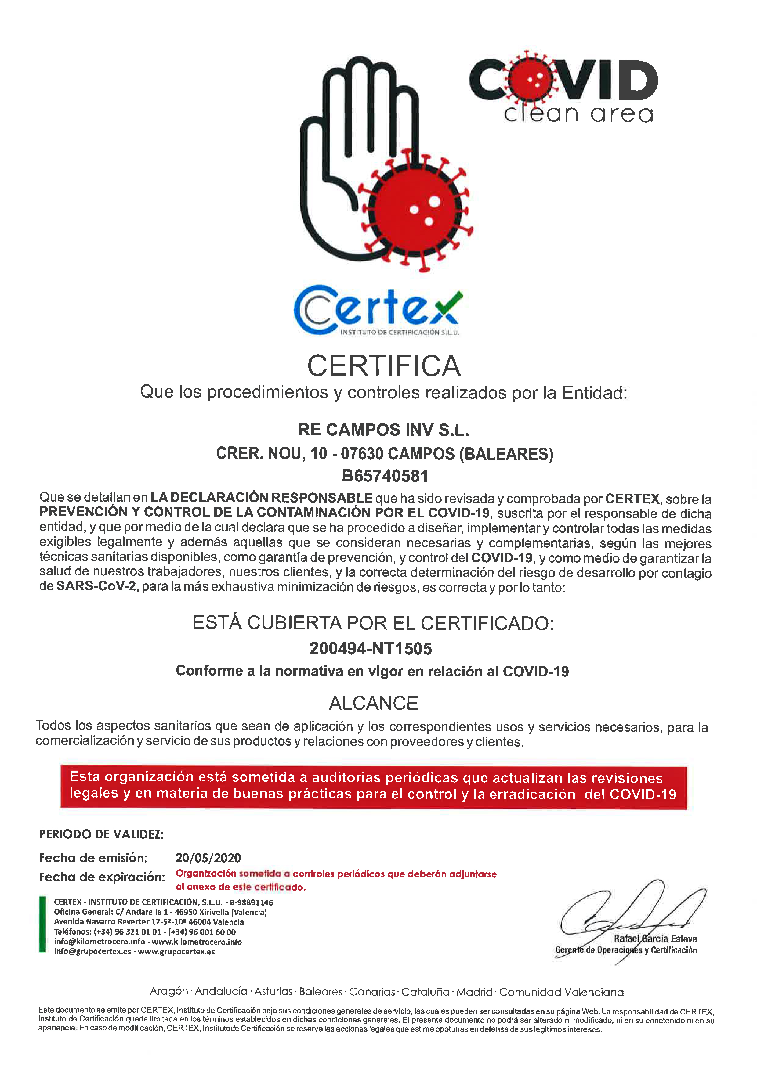 Certificado COVID-19 SA Creu Nova